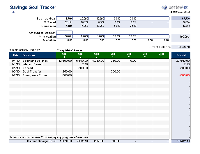 Savings goal template