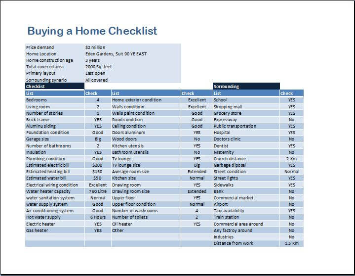 Home buying checklist template