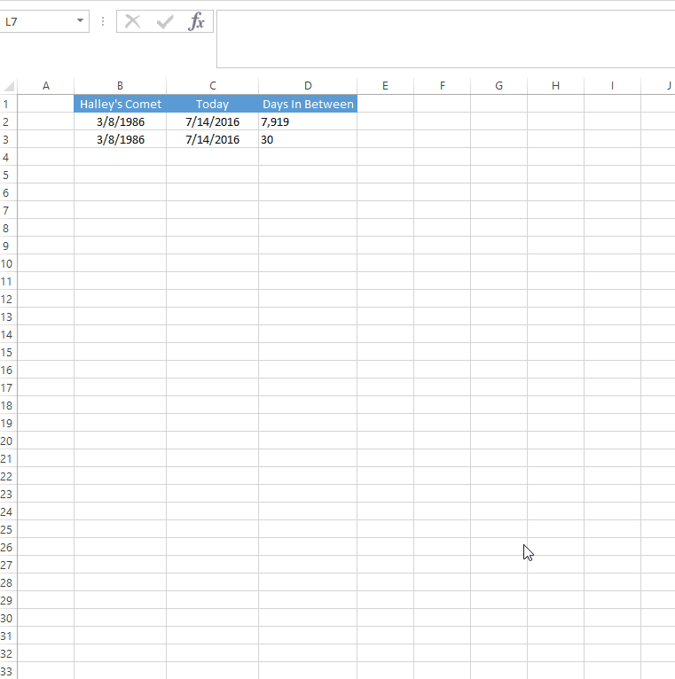 EXCEL TODAY NOW Functions